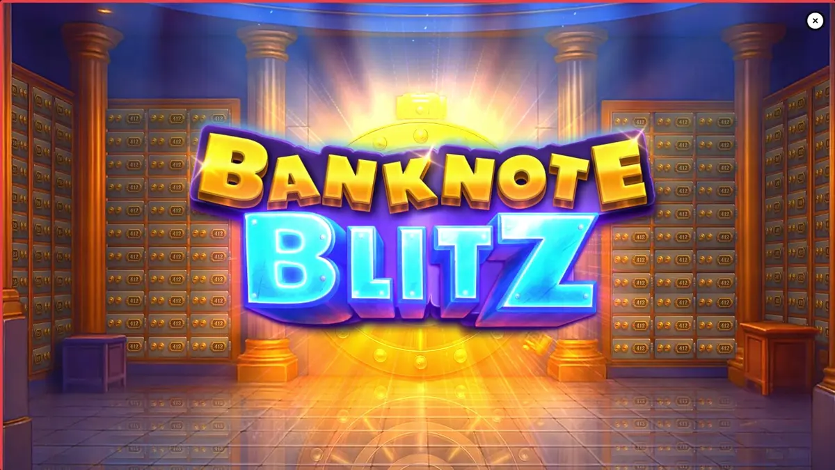 Interface do jogo Banknote Blitz com moldura de vitória brilhante e notas bancárias